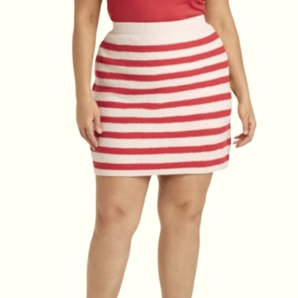 RED & CREAM STRIPED KINT SWEATER MINI SKIRT SZ XL NWT